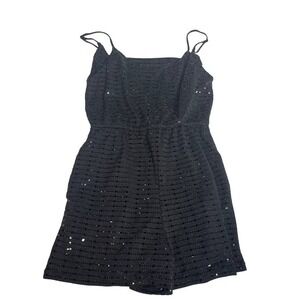 Crystal Sky‎ Black Sequin Romper Spaghetti Strap Square Neck XS NYE Night Party
